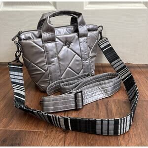 LUG Dory Mini Metallic Silver Quilted Plus TWO Crossbody Straps Purse Bag
